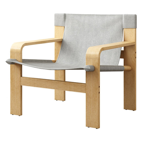 English Elm Detachable Oak Accent Chair with Solid Wood Frame, Wide Armrest, Removable Washable Linen Cover LIGHT GREY W2336P251804