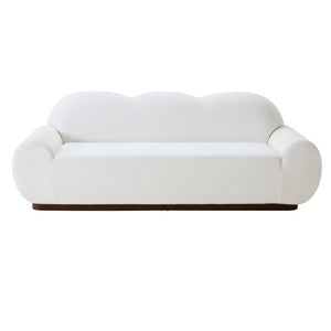 English Elm 88 In. Curved Cloud Sofa Chenille Upholstered 3 Seat Living Room Couch Walnut Legs White N773IS00095W