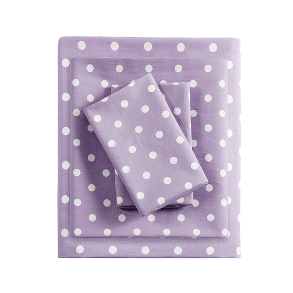JLA Home Mi Zone - Printed Polka Dot 100% Cotton Percale Sheet Set for Kids — Breathable, OEKO-TEX Certified Comfort Purple MZ20-420