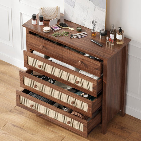 English Elm Sideboard Buffet Cabinet - Modern Walnut Console With 4 Drawers For Kitchen, Living Room & More! T3623P380122-GIGA