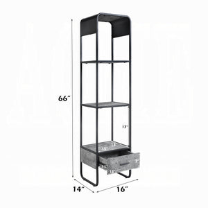 English Elm Modern Concrete Gray Side Pier with Drawer & Black Metal Frame, Open Shelves for Stylish Storage B2741P337176