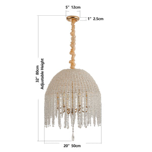 English Elm 20 6-Light K9 Crystal Pendant Chandelier, Gold Waterfall Bead Strings, Adjustable Height, Elegant W2312P368720