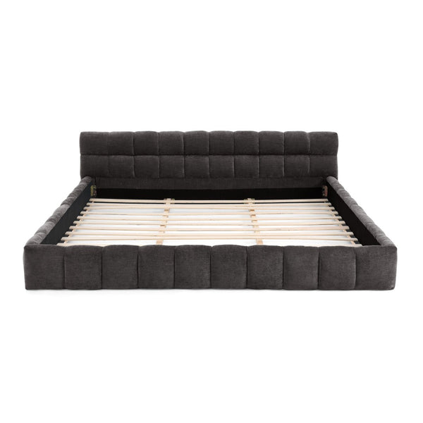 English Elm King Platform Bed Fully Upholstered in Plush Chenille with Low Profile Modern Frame Dark Gray W487S00467