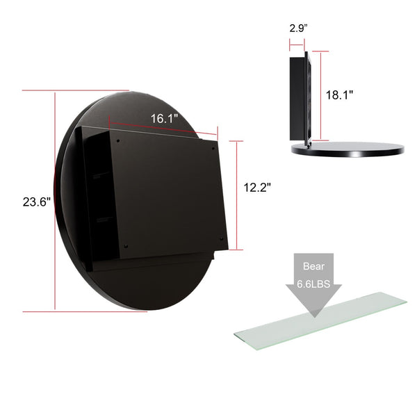 English Elm 23.6 Inch Round Matte Metal Medicine Cabinet with Mirrored Door and Adjustable Shelves Black W1435P312263