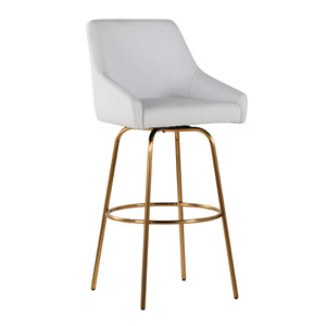 English Elm 30" Swivel Barstools Set of 2 Gold Frame White Faux Leather Kitchen Island Seating B202S01918