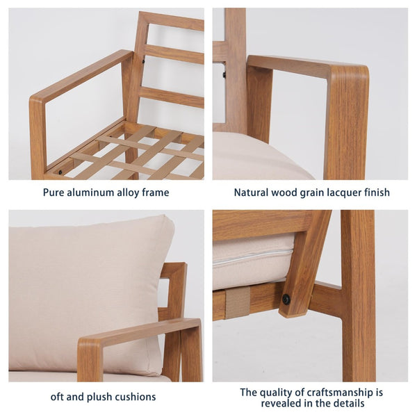 English Elm 4-piece Outdoor Patio Set Aluminum Frame Wood Grain Finish with Cushioned Seating T5880S00016