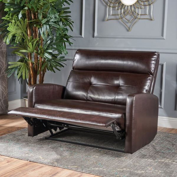 English Elm Christopher Knight Home® - Reclining Loveseat with Push-Back Recline, Plush Tufted Fabric Sofa, Compact Wall-Hugger Design Brown 61372.00PU