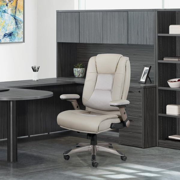OSP Home Furnishings Exec Bonded Leather Office Chair with Lumbar Support and Ergonomic Padded Seating Taupe ECH52601-EC21