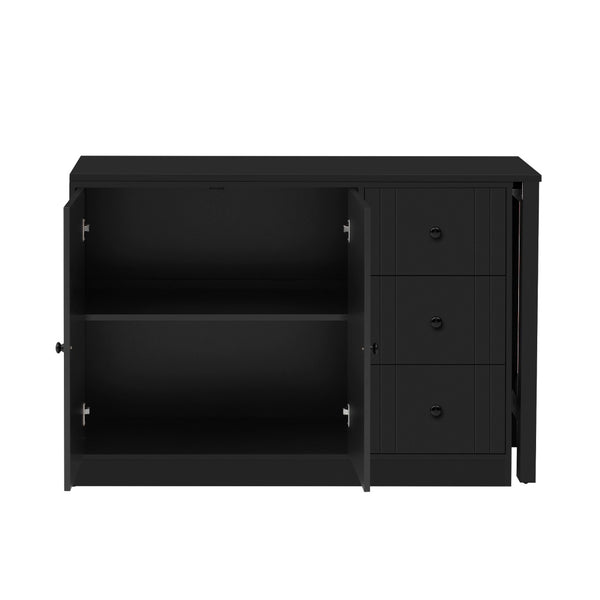 English Elm U_style Extendable Wooden Sideboard with 3 Drawers and 2 Doors for Entryway Living Room N711P334768B