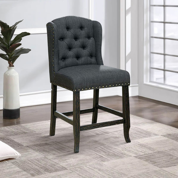 English Elm Bega Wingback Tufted Counter Stools Set of Two Gray Linen Rustic Farmhouse Seating B056P416835