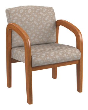 OSP Home Furnishings Medium Oak Wood Visitor Chair with Lumbar Support Taupe Fabric Seat for Office Reception Birch WD380-K106