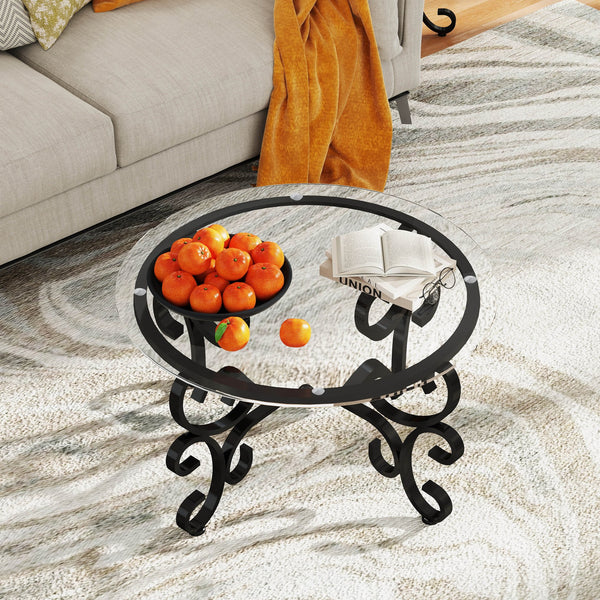 English Elm 3 Piece Tempered Glass Surface Coffee Table Set – Rustic Black Design For Elegant Living Room Décor W2167P220517