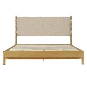 English Elm Christopher Knight Home® - Premium Rubber Wood Platform Bed Frame - Stylish Queen Bed With Beige Headboard, Mid-Century Design N770P288638A_N770P288639A