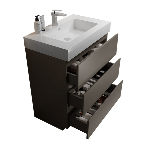 English Elm Alice 30" Gray Bathroom Vanity With Sleek White Sink, Enhanced Storage, Eco-Friendly Design & Pre-Assembled W1865S00014