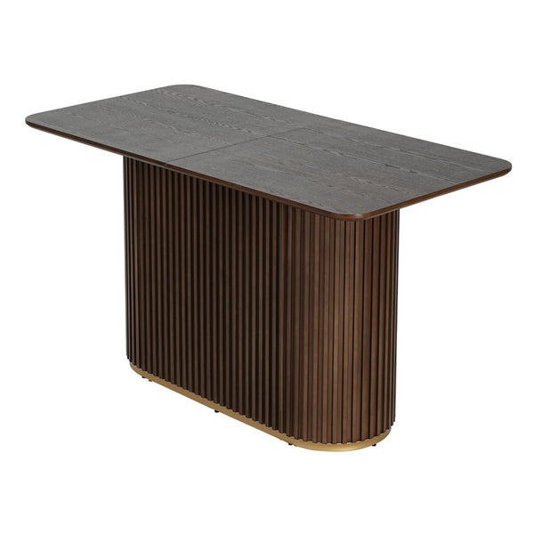 English Elm 63.00"l Tambour Pedestal Counter Table Seats Six with Industrial Mid-century Matte Finish Walnut N771P358596T_N771P358597T