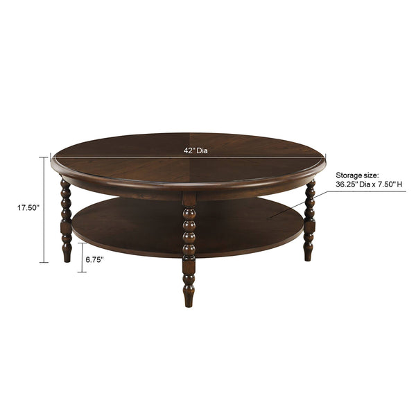 JLA Home Martha Stewart - Round Philippe Coffee Table by Martha Stewart in Morocco Brown with Lower Shelf, Turned Legs, Durable Craftsmanship MT120-1202