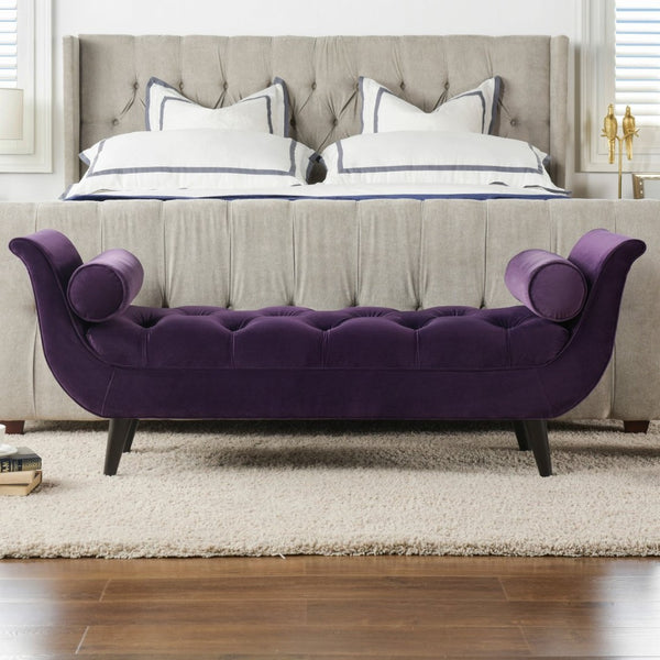 English Elm Alma Velvet Tufted Entryway Bench with Flared Arms and Bolster Pillows Included B2719P238450