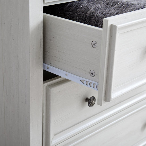 English Elm Modern 5-Drawer Dresser Tall Chest with Smooth-Glide Drawers, Metal Handles, Stable Feet, Beige Finish W2275P233488