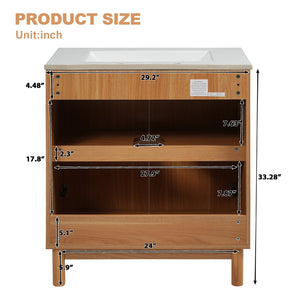 English Elm Modern 48 Inch Freestanding Bathroom Vanity Dual Ceramic Sinks Soft Close Gold Handles N729P000012O