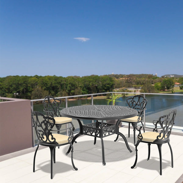 English Elm 5-Piece Cast Aluminum Patio Furniture Set With Off-White Cushions – Elegant, Durable, And Stylish! W1710S00143