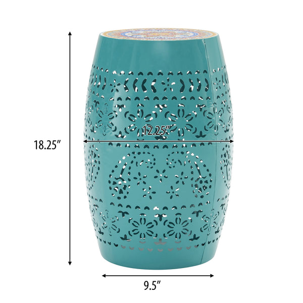 English Elm Christopher Knight Home® - Ruby 12" Teal Mosaic Side Table - Handcrafted Ceramic & Iron Base For Indoor/Outdoor Charm N770P182376T