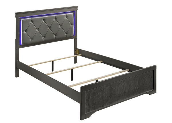 English Elm Blaze Modern 4-Piece King Bedroom Set With Led Headboard, Textured Gray Finish & Ample Storage B009S01495