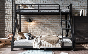 English Elm Twin Over Full Metal Bunk Bed Low Profile Heavy Duty Frame for Kids Guest Rooms W5305P463443