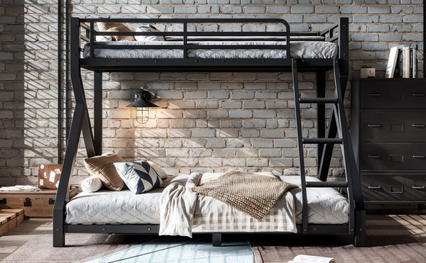 English Elm Twin Over Full Metal Bunk Bed Low Profile Heavy Duty Frame for Kids Guest Rooms W5305P463443