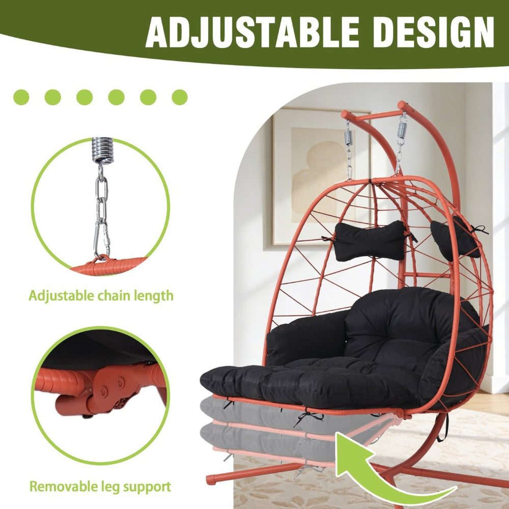 English Elm 2 Person Wicker Hanging Egg Chair with Stand Padded Swing for Patio or Garden T5880P500223