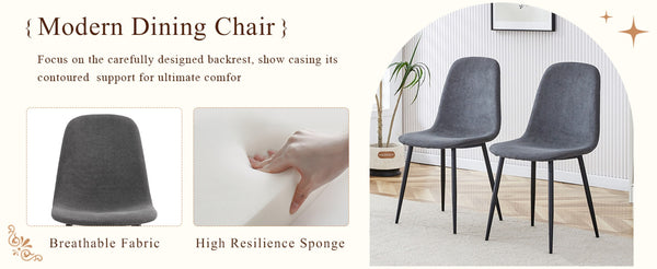 English Elm Table And Chair Set - Elegant Black Wood Grain Mdf Table With 8 Dark Gray Fabric Chairs For Dining W1151S04156-GIGA