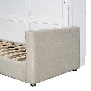 English Elm Queen Murphy Wall Bed with Integrated Sofa Linen Upholstered for Studio Apartments White LP000892AAK-1