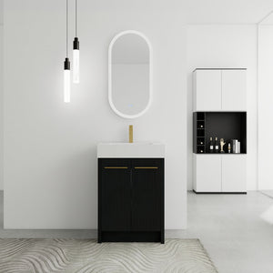 English Elm 24 Inch Freestanding Bathroom Vanity With Resin Sink, Soft-Close Doors & Adjustable Storage Options W999S00177