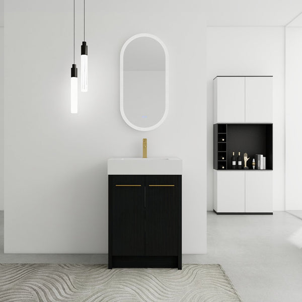 English Elm 24 Inch Freestanding Bathroom Vanity With Resin Sink, Soft-Close Doors & Adjustable Storage Options W999S00177