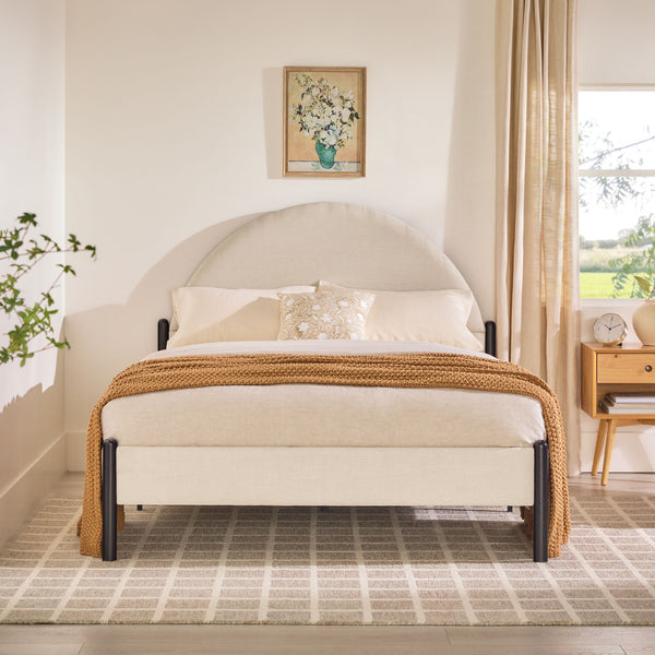 Queen Metal and Upholstered Bed with Arched Headboard Oatmeal GASB5COM Walker Edison