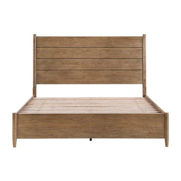 English Elm Modern Hickory Veneer Queen Bed with Tall Headboard and Removable Upholstered Cushion B011S02164