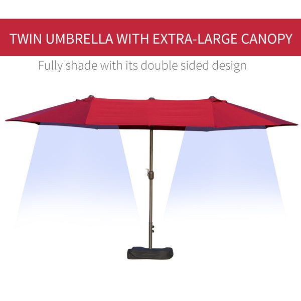 English Elm Outsunny 15' Double-Sided Patio Umbrella - Stylish Wine Red Shade With Easy Crank & Durable Steel Frame W2225P174266-GIGA