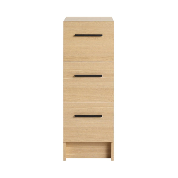 English Elm 12" Wall-mounted Oak Plywood Bathroom Linen Cabinet Slim Floating Single Door Storage W3450P440610