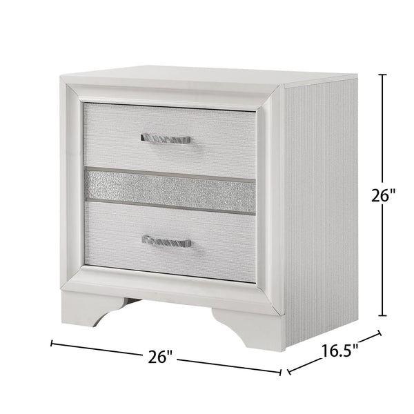 English Elm 2 Drawer MDF Nightstand with Felt-Lined Interiors, Silver Bar Pulls, Rich Wood Finish for Bedrooms White B016P254598
