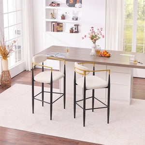 English Elm Modern Glam Counter Stools Set of 2 Beige Fabric Gold Arm Black Metal Frame W5501P462385
