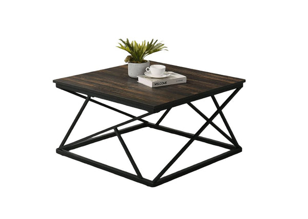 English Elm Rustic 3pc Table Set with Wrought Metal Abstract Side Panels Engineered Wood Tops Durable Charm Black,Dark Brown 38 L x 35 W x 5 H B2741P391810