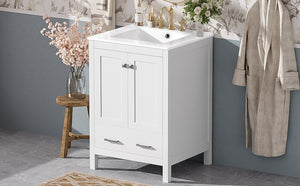 English Elm 24-inch Modern Bathroom Vanity with Ceramic Sink, Soft-Close Doors, Drawer Divider & Ample Storage White N729P299440K