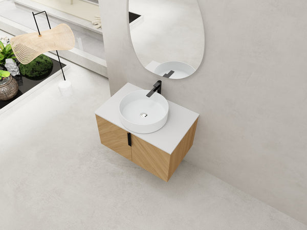 English Elm 30" Elegant Wall-Mounted Bathroom Vanity With Ceramic Sink & Soft-Close Doors For Modern Spaces W999S00443