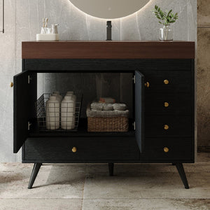 English Elm 36" Freestanding Bathroom Vanity Sintered Stone Top Ceramic Sink Stainless Steel Legs Black,Gold,Walnut,White W3136S00069