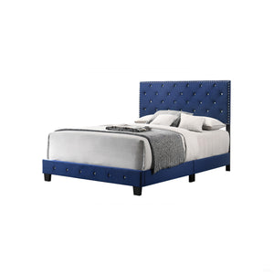 English Elm Noble Velvet Navy Queen Bed | Transitional 48"H x 64"W x 83"D Durable Support, Luxurious Deep Blue Finish B078108020