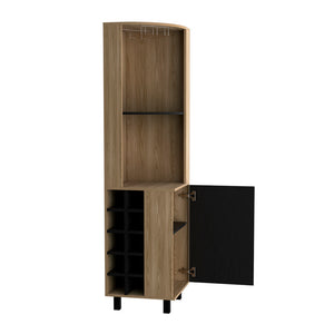 English Elm Corner Bar Cabinet Cleveland – Natural Oak & Black Corner Wine Rack with Cup Holder, Shelves, Durable Engineered Wood (98) B092P217885