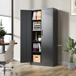 English Elm 72"H Metal Garage Storage Cabinet Black – Locking 3-Point Steel Cabinet with 4 Adjustable Shelves, Anti-Tip Safety T2398P152542