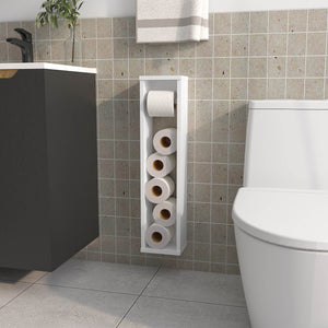 English Elm Supai Compact Vertical Toilet Paper Stand in Melamine for Small Bathrooms — Slim Freestanding Storage White 29.1 L x 7.1 W x 3.1 H B128P237158