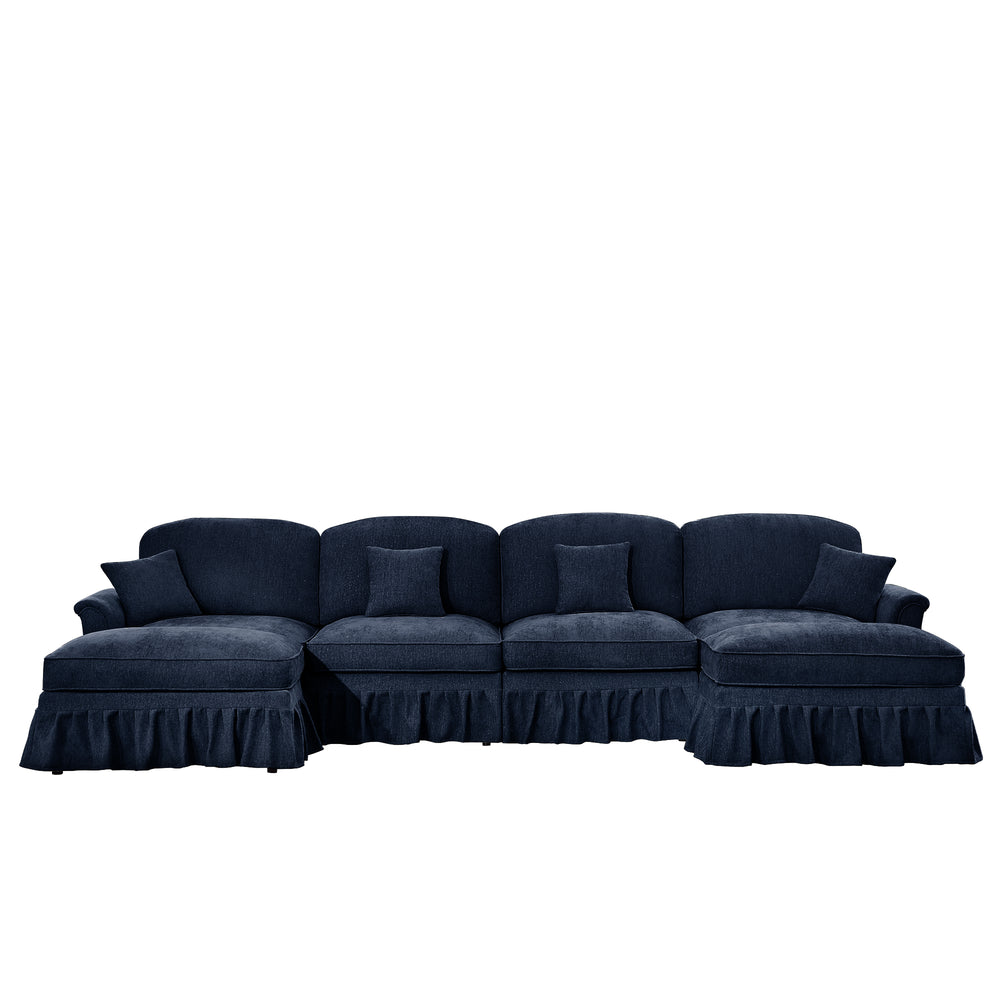 English Elm Classic U-Shape 4-Seater Modular Sectional Sofa In Soft Chenille With Ruffled Skirts & Spindle Legs W3041S00262