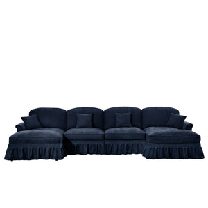 English Elm Classic U-Shape 4-Seater Modular Sectional Sofa In Soft Chenille With Ruffled Skirts & Spindle Legs W3041S00262
