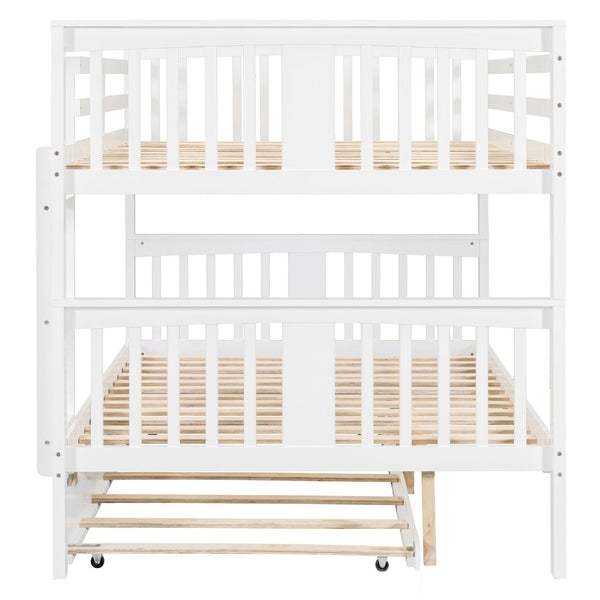 English Elm Full Over Bunk Bed with Twin Trundle Solid Pine Frame Gray Convertible LT100204AAK